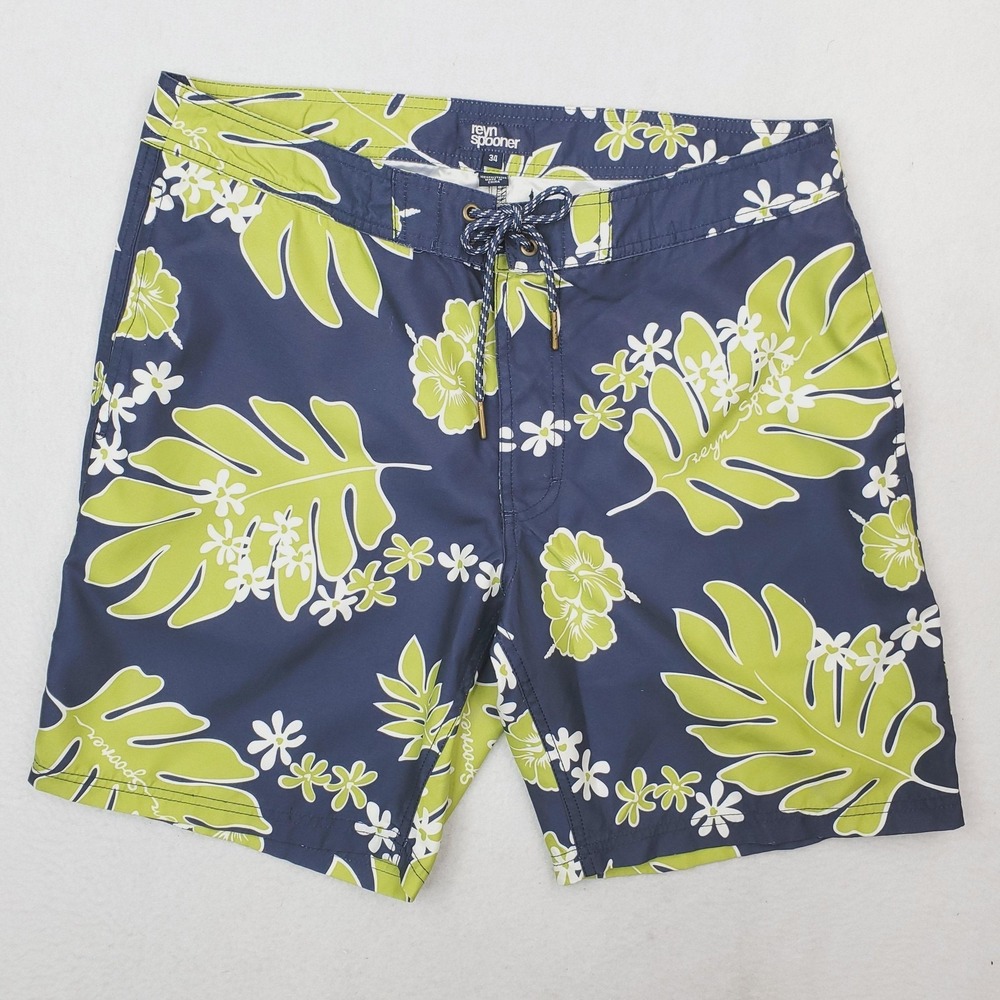Reyn Spooner Board Shorts Mens 34 Blue Floral Hawaiian Swim Trunks Quick Dry